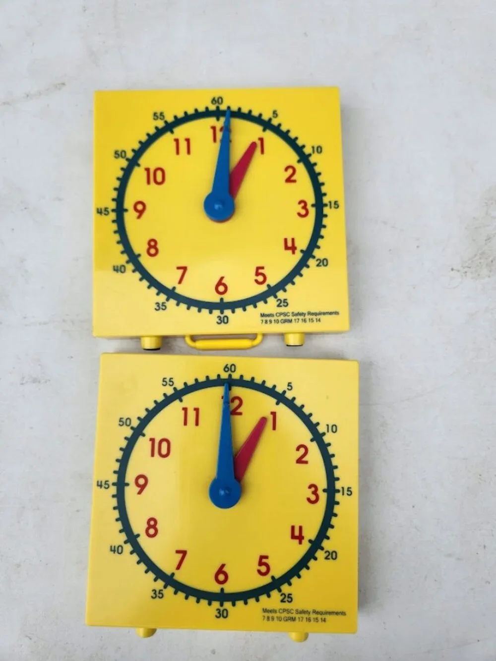 2X Clock Math Manipulative Teaching Time Plastic Educational Toy Analog Clock Le
